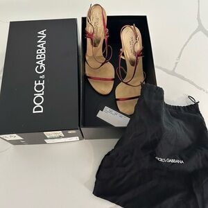 Dolce & Gabbana Red and Tan Heeled Sandals